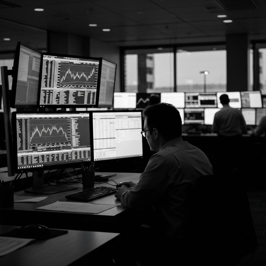 Trading floor at dusk
